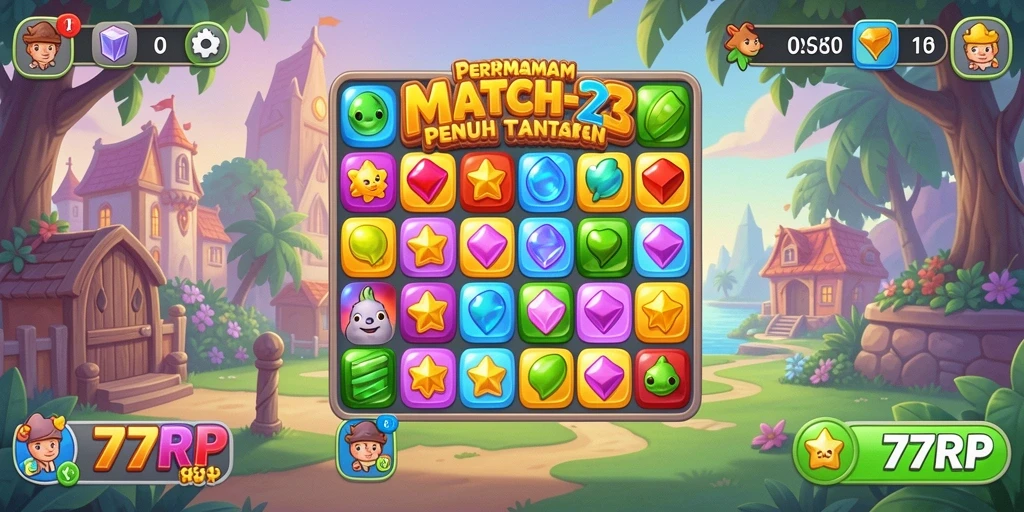 Tangkapan layar permainan 77RP menampilkan gameplay seru Match-3.