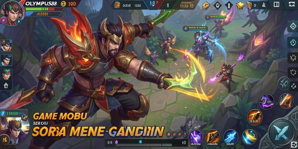Screenshot OLYMPUS88 menampilkan pertarungan tim yang seru dalam arena MOBA.