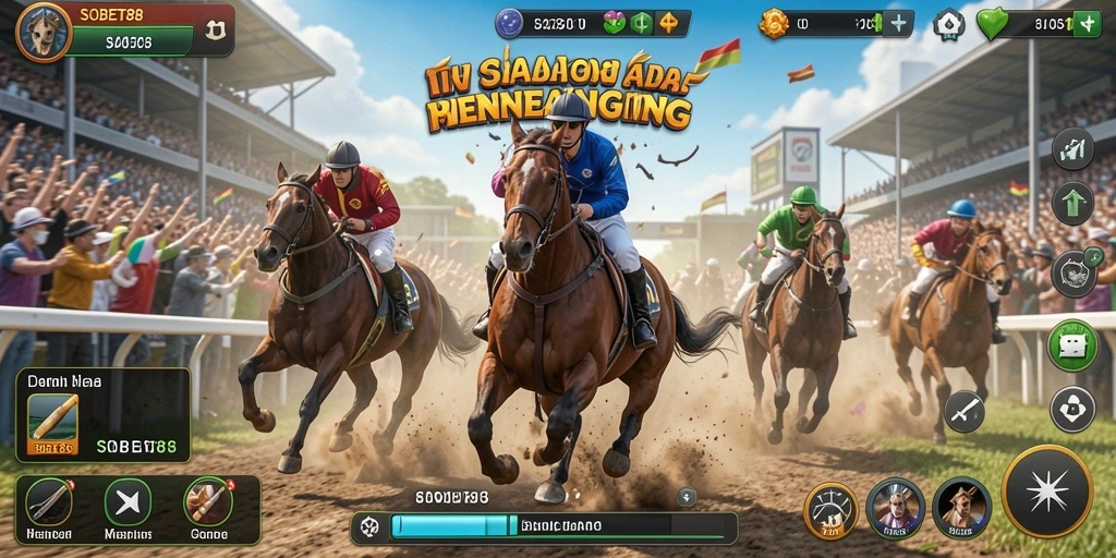 Screenshot gameplay menampilkan aksi balapan yang mendebarkan di SOBET88.